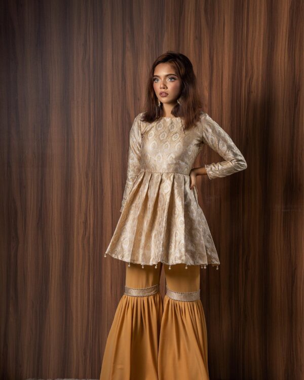 Katan Sharara Set with Traditional Prints and Pearl Details - Image 4