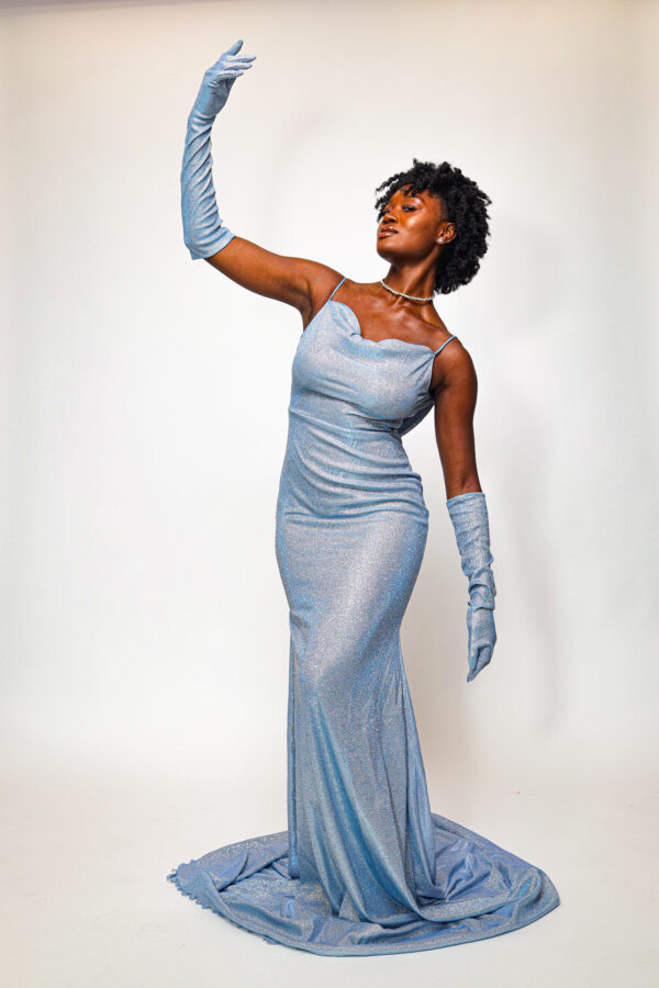 Blue Glitter Embedded Evening Gown - Image 2