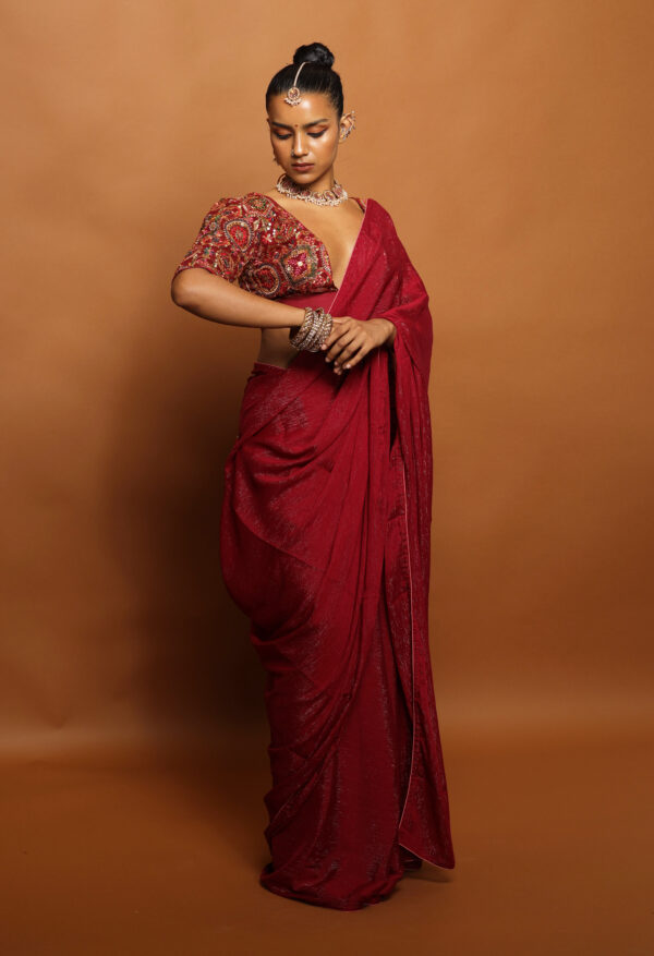 Maroon Silk Georgette Saree with Embroidered Blouse